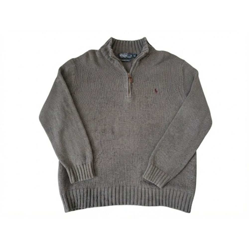 Polo Ralph Lauren Mens XL Gray Cotton Quarter Zip Shaker Knit Sweater Pony Logo